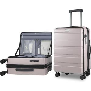 KROSER Carry On Luggage with Spinner Wheels & Built-in TSA Lock, Expandable Top Opening Hard Shell Suitcase Large Capacity Durable Rolling Luggage with USB Port, Carry-On 20-Inch, Light Blue(Matte Purple/Pink)