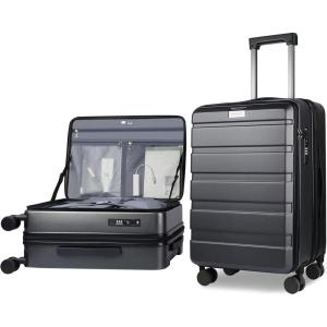 KROSER Carry On Luggage with Spinner Wheels & Built-in TSA Lock, Expandable Top Opening Hard Shell Suitcase Large Capacity Durable Rolling Luggage with USB Port, Carry-On 20-Inch, Light Blue(Steel Grey)