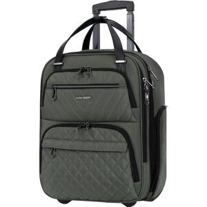 KROSER Carry On Underseat Multi-functional, 16-inch Underseater Lightweight Overnight Suitcase for Women, Haze Blue(Army Green)