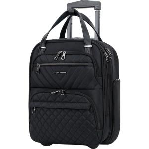 KROSER Carry On Underseat Multi-functional, 16-inch Underseater Lightweight Overnight Suitcase for Women, Haze Blue(Black)