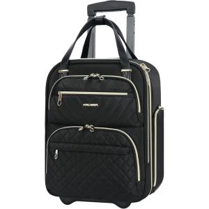 KROSER Carry On Underseat Multi-functional, 16-inch Underseater Lightweight Overnight Suitcase for Women, Haze Blue(Black/Gold)