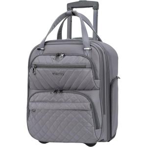 KROSER Carry On Underseat Multi-functional, 16-inch Underseater Lightweight Overnight Suitcase for Women, Haze Blue(Dark Grey)