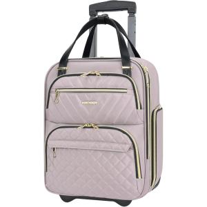 KROSER Carry On Underseat Multi-functional, 16-inch Underseater Lightweight Overnight Suitcase for Women, Haze Blue(Dusty Pink/Gold)
