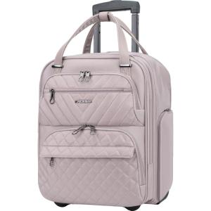 KROSER Carry On Underseat Multi-functional, 16-inch Underseater Lightweight Overnight Suitcase for Women, Haze Blue(Grey Pink)