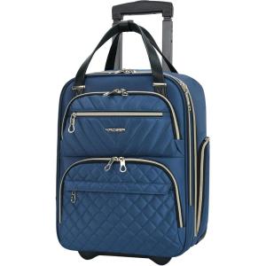KROSER Carry On Underseat Multi-functional, 16-inch Underseater Lightweight Overnight Suitcase for Women, Haze Blue(Haze Blue/Gold)