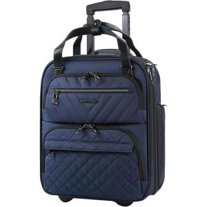 KROSER Carry On Underseat Multi-functional, 16-inch Underseater Lightweight Overnight Suitcase for Women, Haze Blue(Navy)
