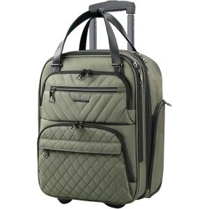 KROSER Carry On Underseat Multi-functional, 16-inch Underseater Lightweight Overnight Suitcase for Women, Haze Blue(Olive)