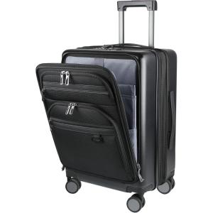 KROSER Hardside Expandable Carry On Luggage 22x14x9 Airline Approved With Front Business Pockets, 20 Inch Suitcases with Wheels, Carry on Suitcase with TSA Lock & USB Port, Black(Black)