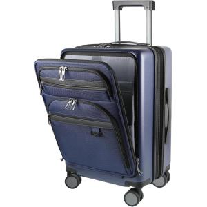KROSER Hardside Expandable Carry On Luggage 22x14x9 Airline Approved With Front Business Pockets, 20 Inch Suitcases with Wheels, Carry on Suitcase with TSA Lock & USB Port, Black(Navy)