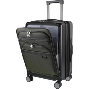 KROSER Hardside Expandable Carry On Luggage 22x14x9 Airline Approved With Front Business Pockets, 20 Inch Suitcases with Wheels, Carry on Suitcase with TSA Lock & USB Port, Black(Black/Army Green)