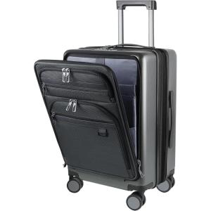 KROSER Hardside Expandable Carry On Luggage 22x14x9 Airline Approved With Front Business Pockets, 20 Inch Suitcases with Wheels, Carry on Suitcase with TSA Lock & USB Port, Black(Steel Grey)