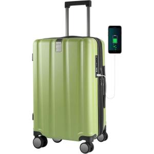 KROSER Hardside Expandable Carry On Luggage with Spinner Wheels & Built-in TSA Lock, Durable Suitcase Rolling Luggage with USB Port, Carry-On 20-Inch, Green(Green)