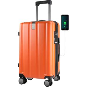 KROSER Hardside Expandable Carry On Luggage with Spinner Wheels & Built-in TSA Lock, Durable Suitcase Rolling Luggage with USB Port, Carry-On 20-Inch, Green(Orange)