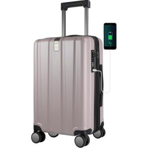 KROSER Hardside Expandable Carry On Luggage with Spinner Wheels & Built-in TSA Lock, Durable Suitcase Rolling Luggage with USB Port, Carry-On 20-Inch, White(Matte Purple/Pink)