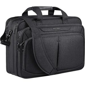 KROSER Laptop Bag Expandable Lightweight Briefcase for 17.3″ Laptop Premium Business Work Bag Water-Repellent Messenger Bag with RFID Pockets for Travel/Women/Men-Black(Black-17.3)