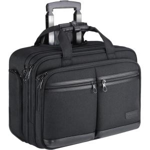 KROSER Rolling Laptop Bag Premium Rolling Briefcase Fits Up to 17.3 Inch Laptop Overnight Computer Bag with RFID Pockets for Travel/Business/Men/Women-Black