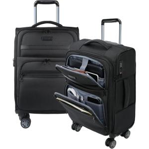 KROSER Softside Expandable Carry On Luggage with Front Business Pockets，20 Inch Suitcases with Spinner Wheels & Built-in TSA Lock, Durable Suitcase Rolling Luggage with USB Port, Haze Blue(Black-20)