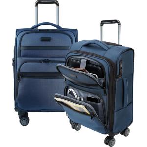 KROSER Softside Expandable Carry On Luggage with Front Business Pockets，20 Inch Suitcases with Spinner Wheels & Built-in TSA Lock, Durable Suitcase Rolling Luggage with USB Port, Haze Blue(Haze Blue-20)