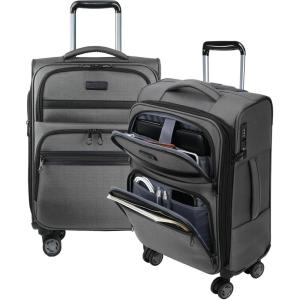KROSER Softside Expandable Carry On Luggage with Front Business Pockets，20 Inch Suitcases with Spinner Wheels & Built-in TSA Lock, Durable Suitcase Rolling Luggage with USB Port, Haze Blue(Grey-20)