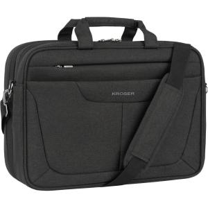 KROSER TSA Friendly Laptop Bag 15.6 inch Briefcase Check Point Friendly Laptop Messenger Bag Water Repellent Computer Case with RFID Pockets for College/Business/Women/Men-Charcoal Black