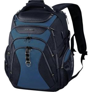 KROSER Travel Laptop Backpack 17.3 Inch XL Computer Backpack with Hard Shell Saferoom RFID Pockets Water-Repellent Business College Daypack Stylish Bag for Men/Women-Black(Black/Haze Blue-18.4)