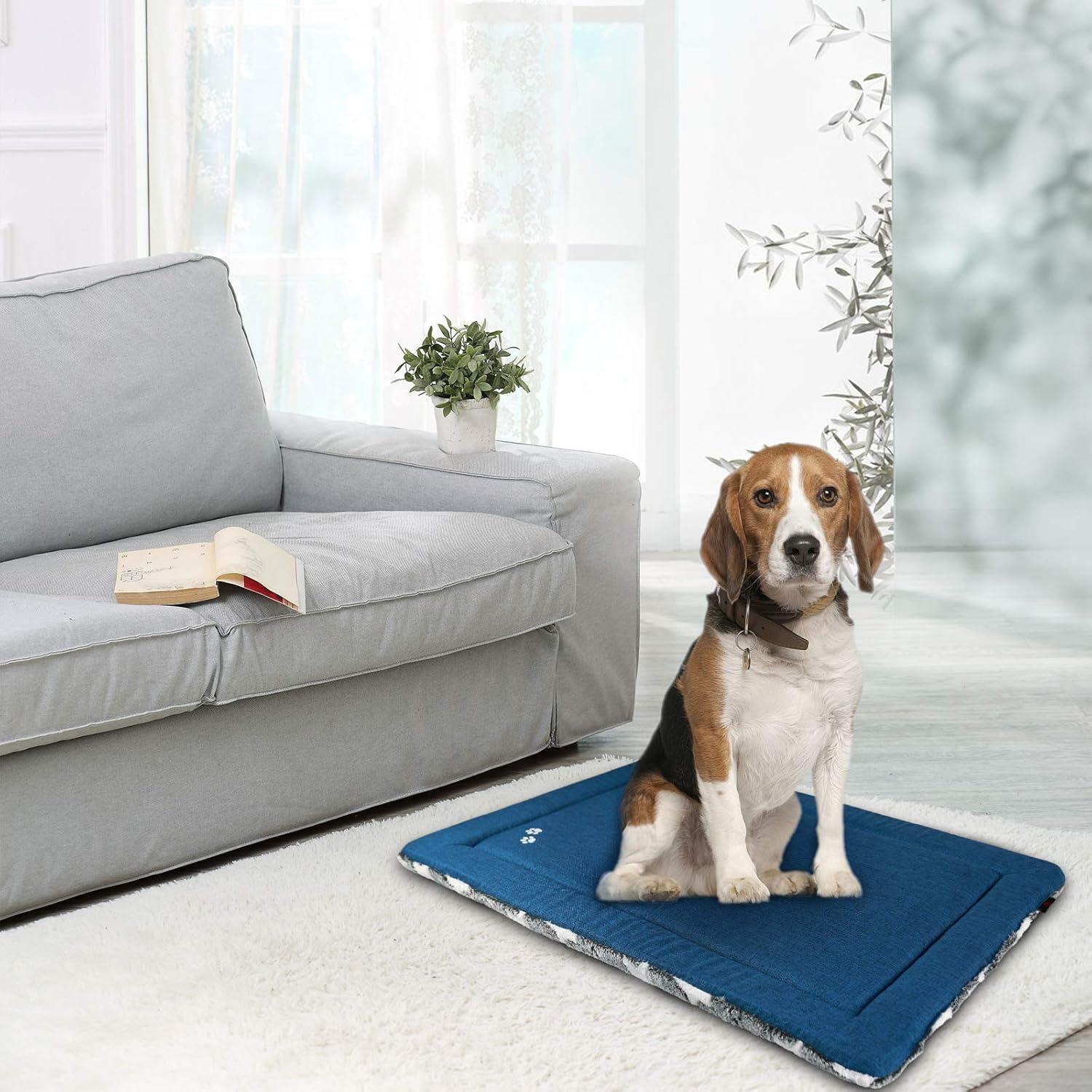 imageKROSER Fancy Crate Pad Bed Mat Reversible Cool amp Warm Machine Washable for Small to XXXLarge Dogs Grey Navy Star PatternLarge