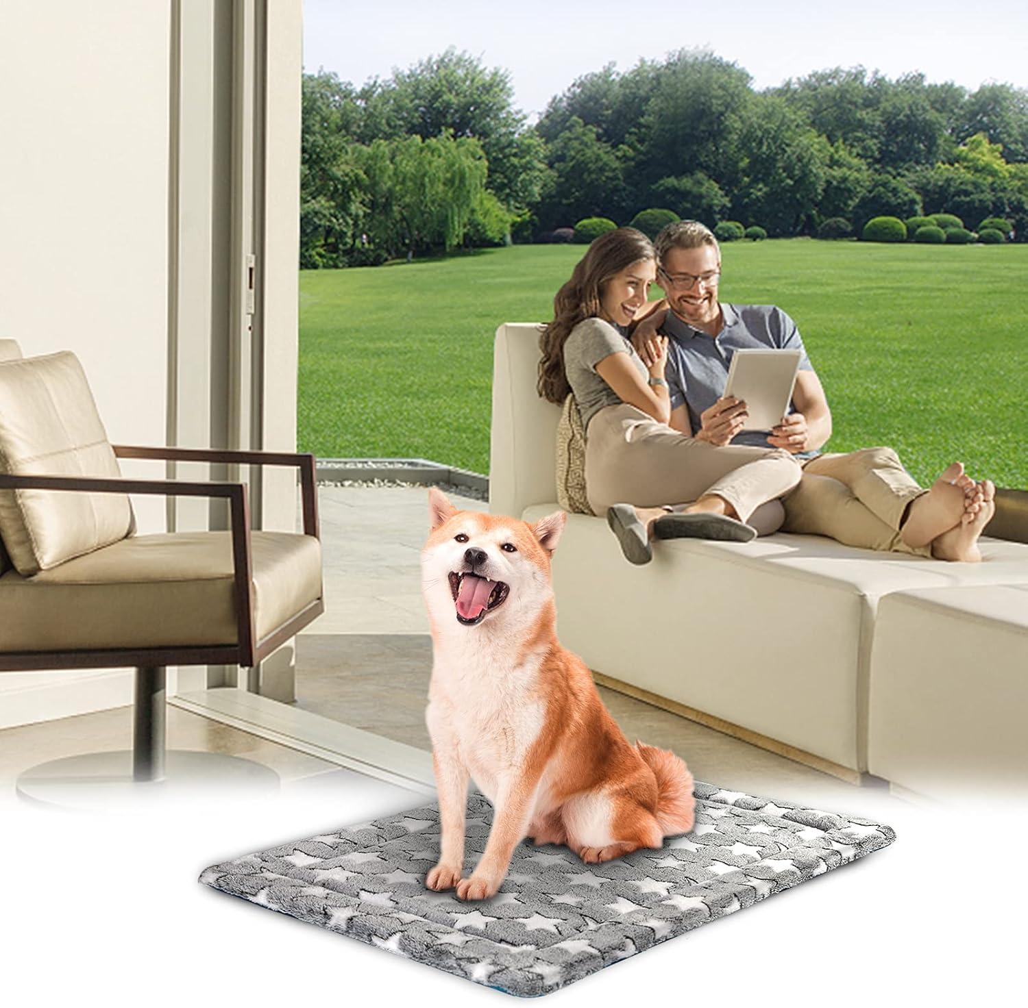 imageKROSER Fancy Crate Pad Bed Mat Reversible Cool amp Warm Machine Washable for Small to XXXLarge Dogs Grey Navy Star PatternLarge