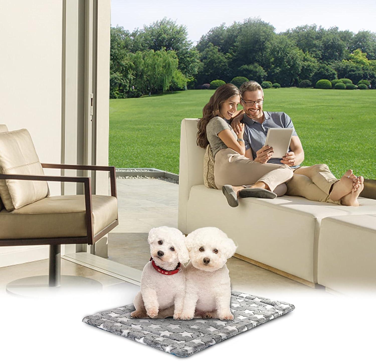 imageKROSER Fancy Crate Pad Bed Mat Reversible Cool amp Warm Machine Washable for Small to XXXLarge Dogs Grey Navy Star PatternMedium