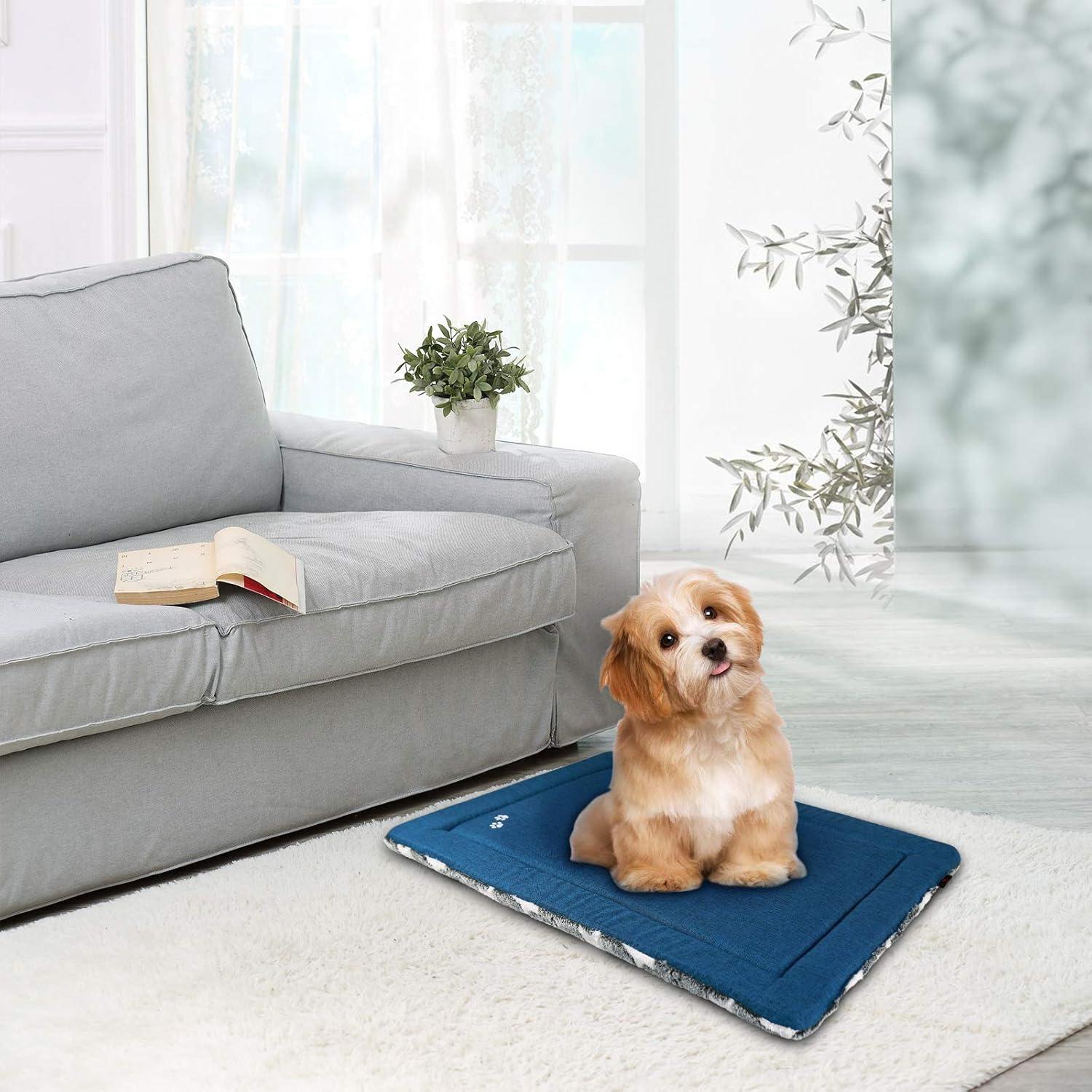 imageKROSER Fancy Crate Pad Bed Mat Reversible Cool amp Warm Machine Washable for Small to XXXLarge Dogs Grey Navy Star PatternMedium