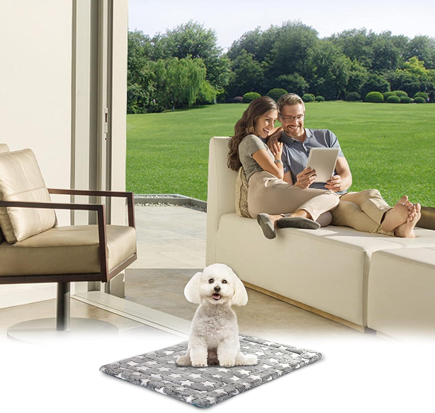 imageKROSER Fancy Crate Pad Bed Mat Reversible Cool amp Warm Machine Washable for Small to XXXLarge Dogs Grey Navy Star PatternSmall