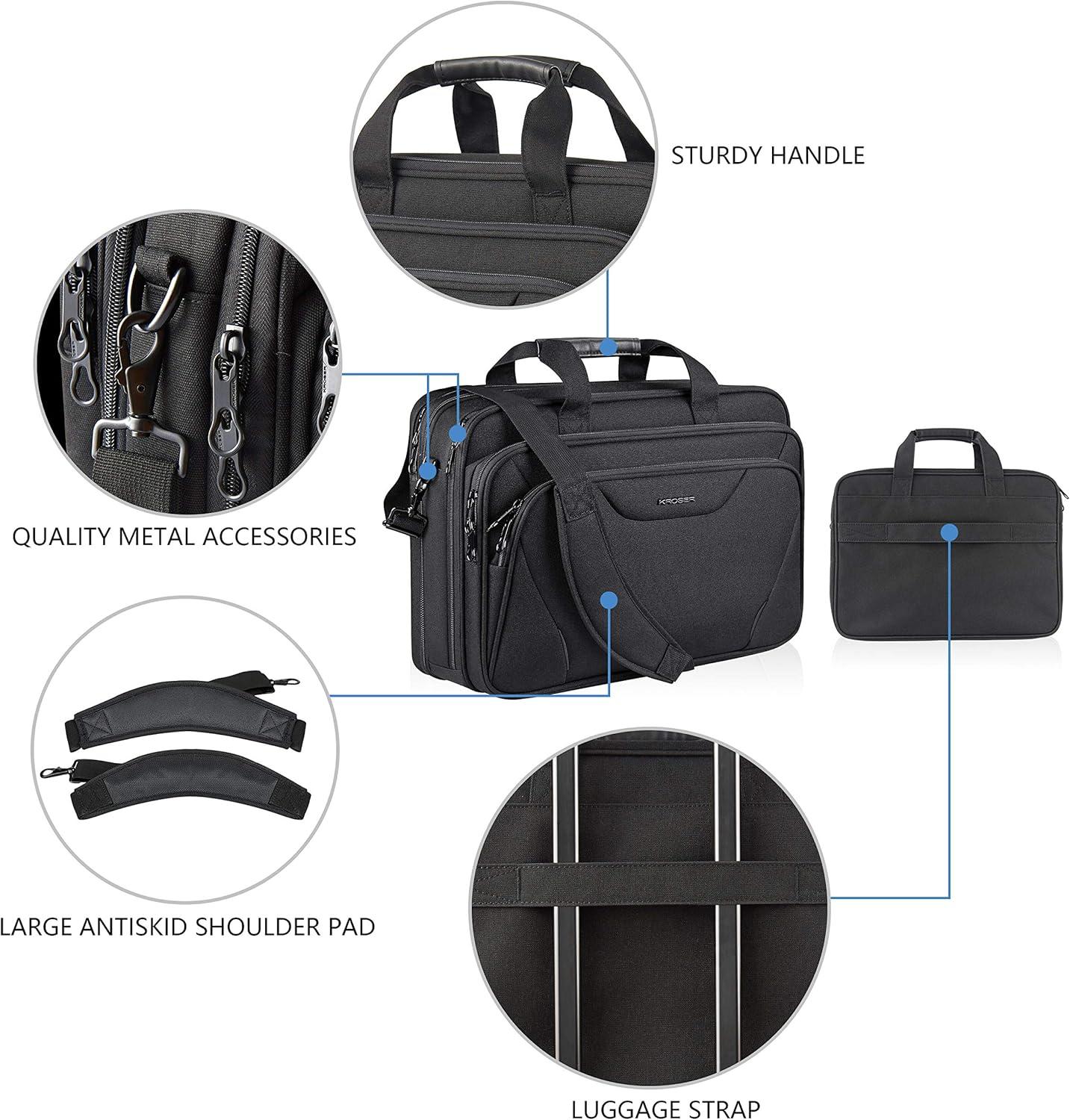 imageKROSER Laptop Bag Premium Laptop Briefcase Fits Up to 173 Inch Laptop Expandable WaterRepellent Shoulder Messenger Bag Computer Bag for TravelBusinessMenWomenBlack