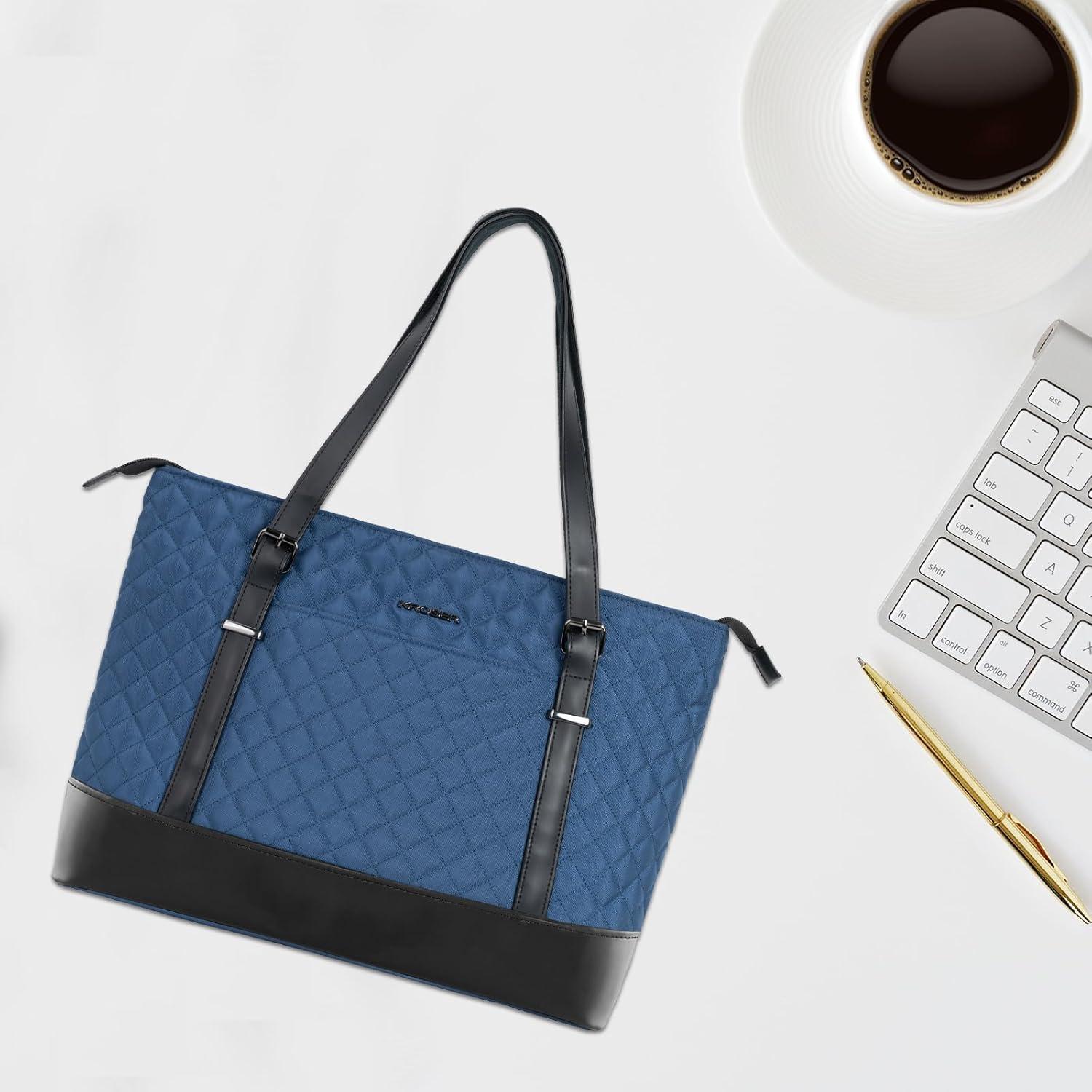imageKROSER Laptop Tote Bag 156 Inch with USB Port Large Work Tote Bag Computer Shoulder Bag for Women Laptop Case for Office Business TravelQuiltedHaze Blue