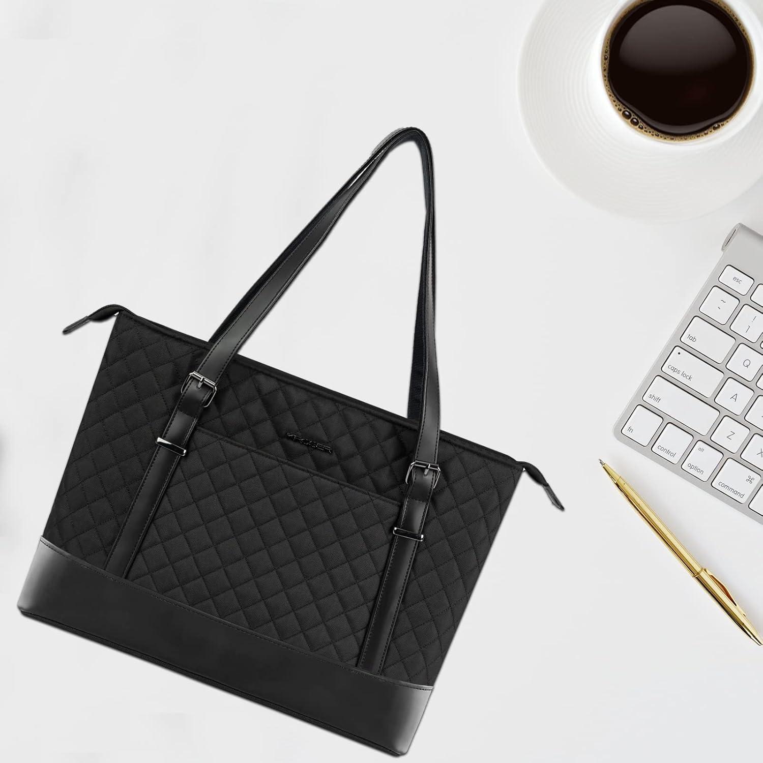 imageKROSER Laptop Tote Bag 156 Inch with USB Port Large Work Tote Bag Computer Shoulder Bag for Women Laptop Case for Office Business TravelQuiltedQulited Black