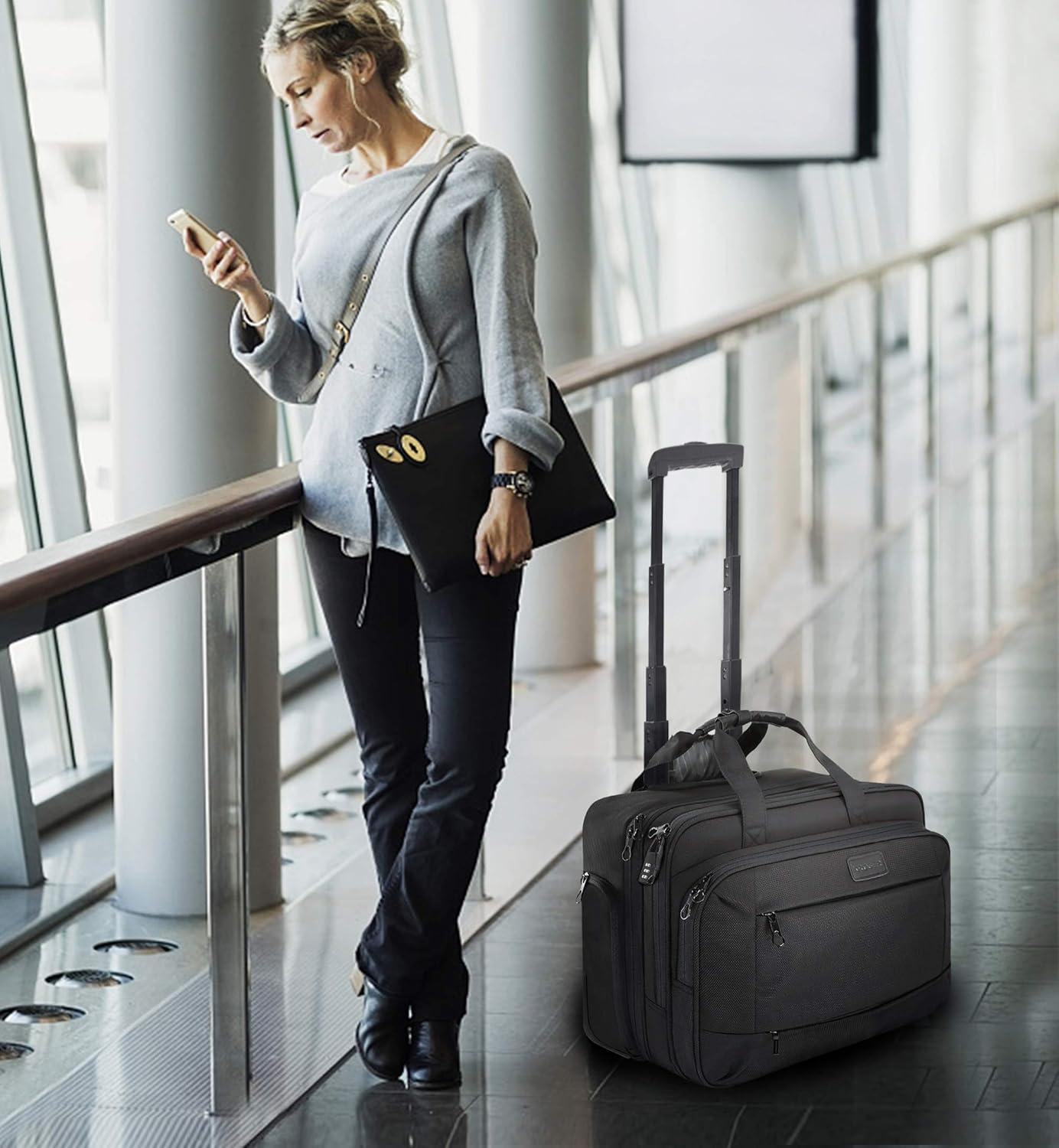 imageKROSER Rolling Laptop Bag for Men Women Rolling Laptop Wheeled Briefcase for Business Fits Up to 173 Inch Laptop WaterRepellent Wheeled Computer Bag Roller Case with RFID Pockets for Travel