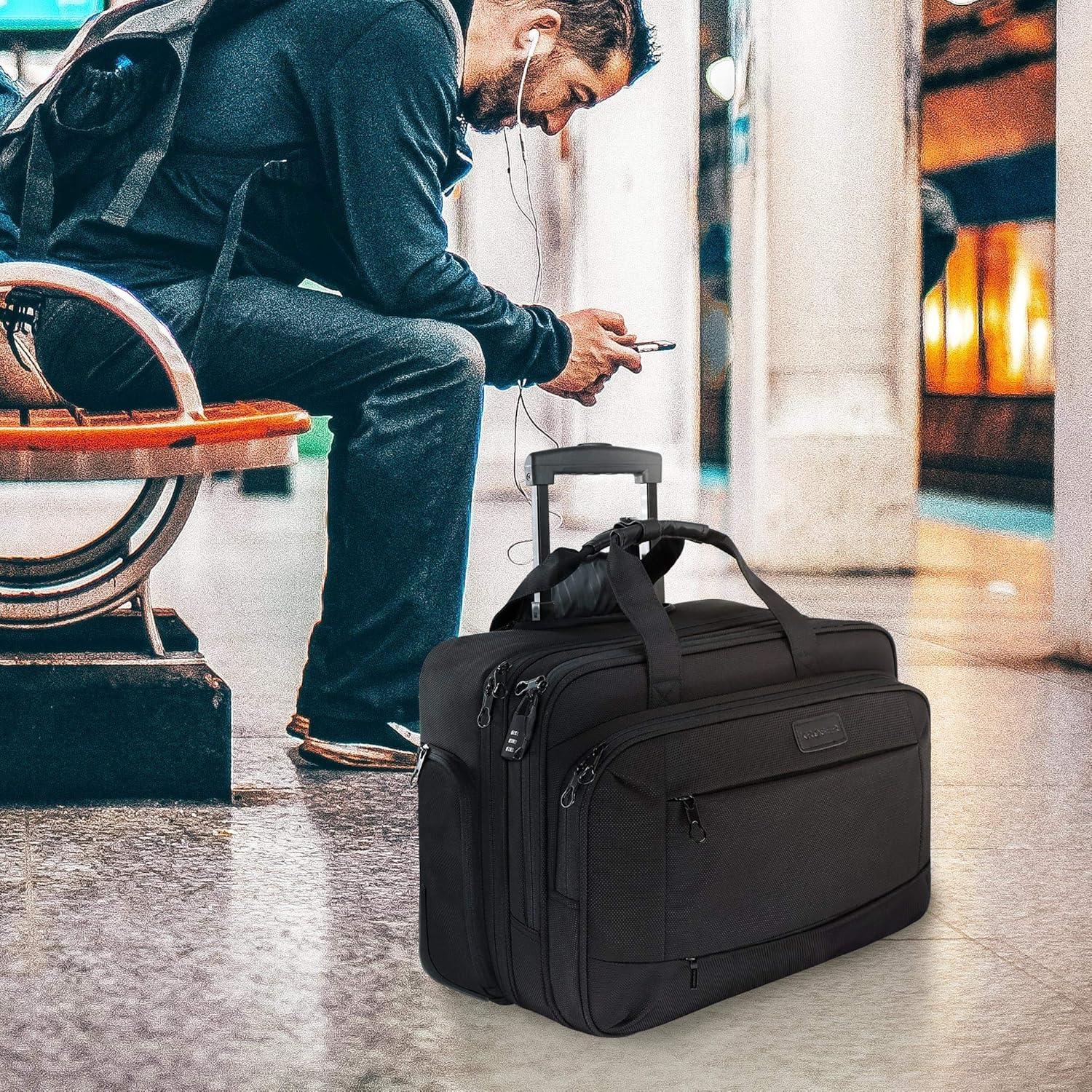 imageKROSER Rolling Laptop Bag for Men Women Rolling Laptop Wheeled Briefcase for Business Fits Up to 173 Inch Laptop WaterRepellent Wheeled Computer Bag Roller Case with RFID Pockets for Travel