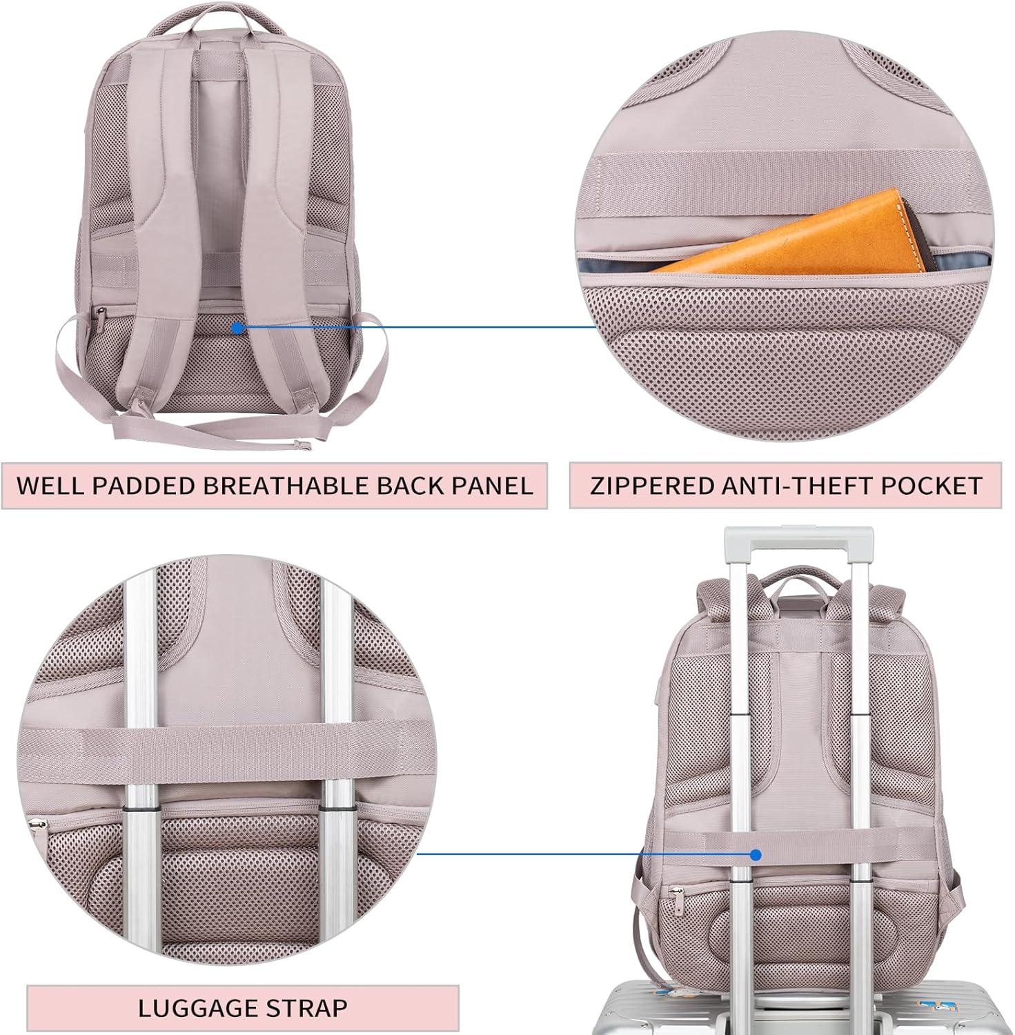 imageKROSER Travel Laptop Backpack 17 Inch Large Computer Backpack WaterRepellent Daypack with USB Charging Port RFID Pockets for WorkBusinessCollegeMenWomenQuiltedQuilted Dusty Pink