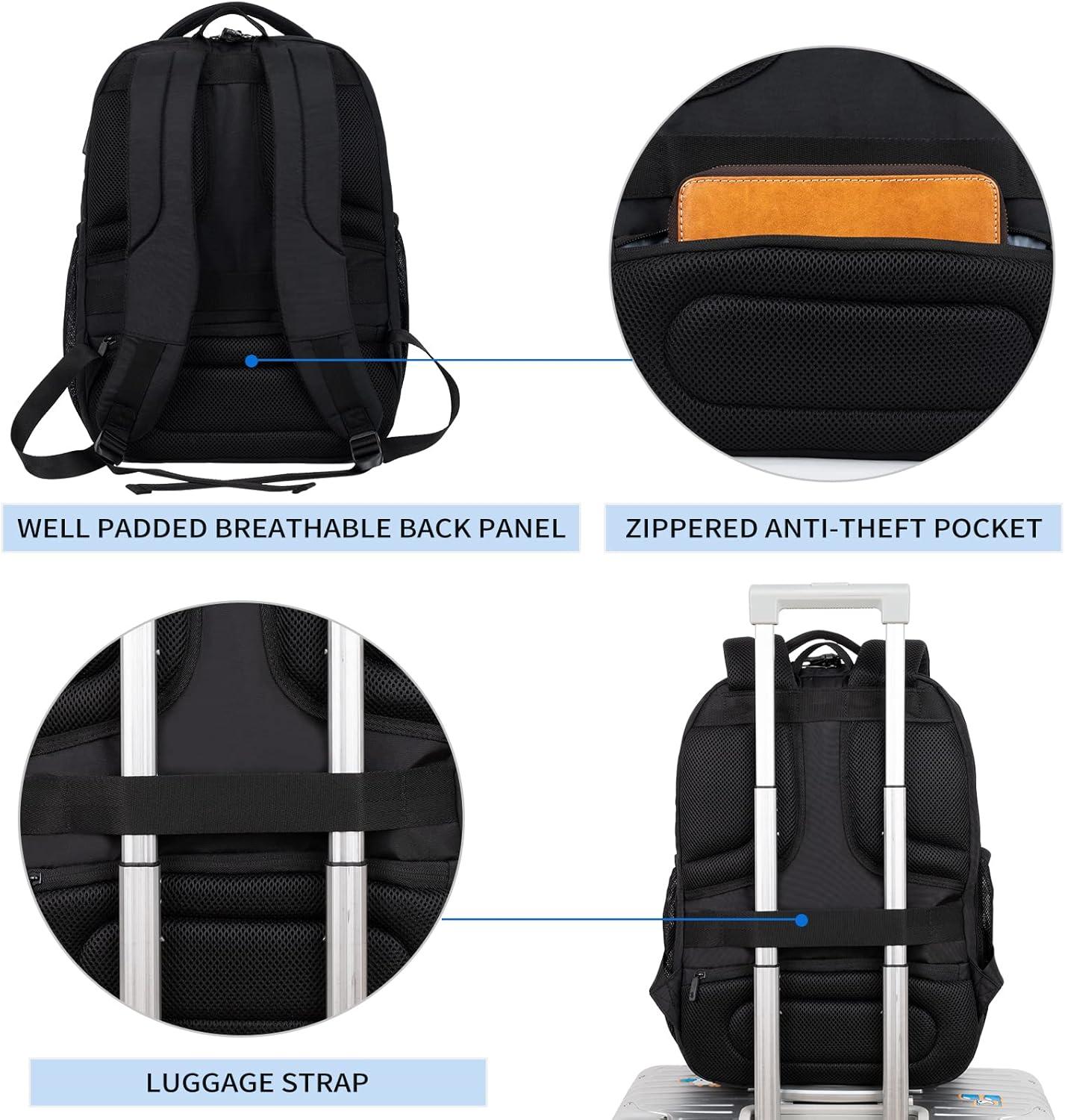 imageKROSER Travel Laptop Backpack 17 Inch Large Computer Backpack WaterRepellent Daypack with USB Charging Port RFID Pockets for WorkBusinessCollegeMenWomenQuiltedQuilted Black