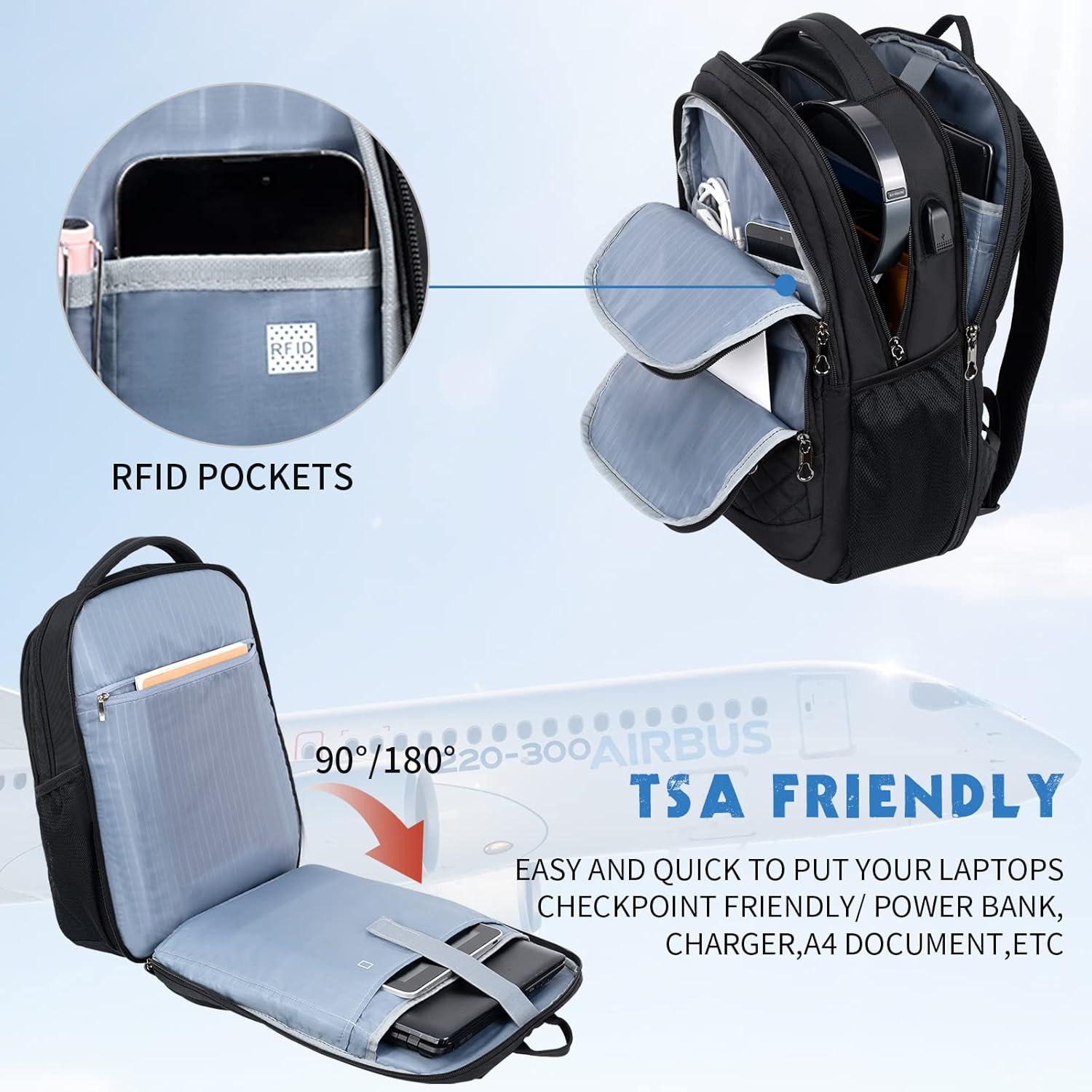 imageKROSER Travel Laptop Backpack 17 Inch Large Computer Backpack WaterRepellent Daypack with USB Charging Port RFID Pockets for WorkBusinessCollegeMenWomenQuiltedQuilted Black