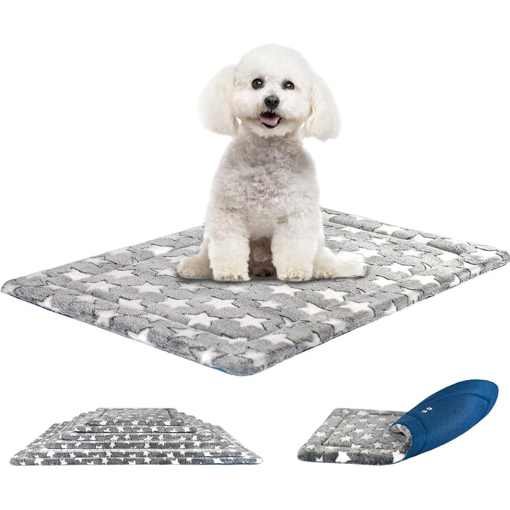 imageKROSER Fancy Crate Pad Bed Mat Reversible Cool amp Warm Machine Washable for Small to XXXLarge Dogs Grey Navy Star PatternSmall