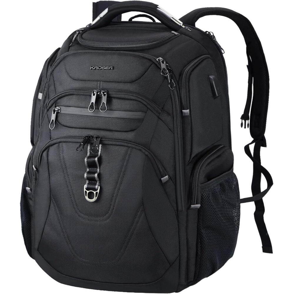 imageKROSER Friendly Travel Laptop Backpack 173 inch XXXL Gaming Backpack WaterRepellent College Daypack Business Backpack with RFID Pockets amp USB Port for MenWomenBlackRedBlack184