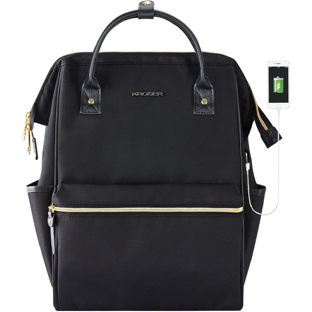 imageKROSER Laptop Backpack 17 Stylish Backpack Water Repellent College Casual Daypack with USB Port Travel Business Work Bag for MenWomenQuilted Water Repellent College Casual Daypack USB Port Travel BusinessBlack