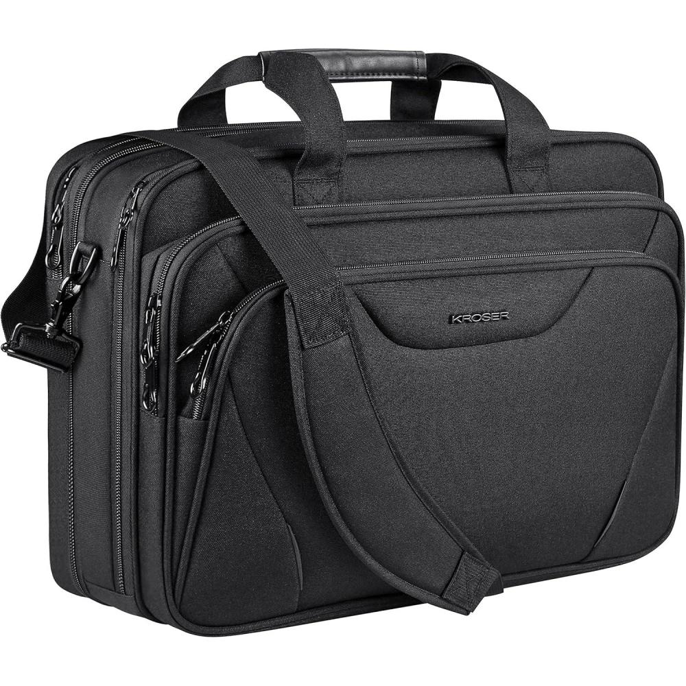 imageKROSER Laptop Bag Premium Laptop Briefcase Fits Up to 173 Inch Laptop Expandable WaterRepellent Shoulder Messenger Bag Computer Bag for TravelBusinessMenWomenBlack