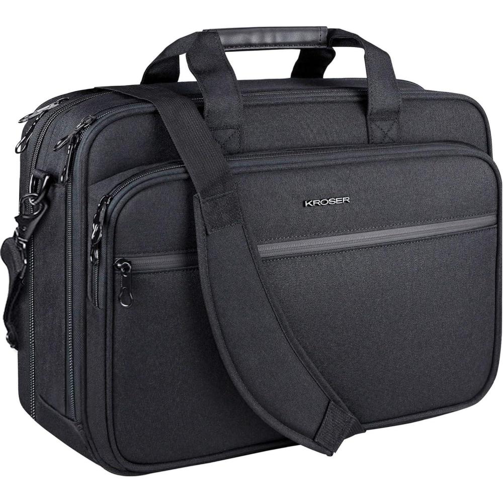 imageKROSER Laptop Bag Premium Laptop Briefcase Fits Up to 173 Inch Laptop Expandable WaterRepellent Shoulder Messenger Bag Computer Bag with RFID Pockets for TravelBusinessMenWomenBlack