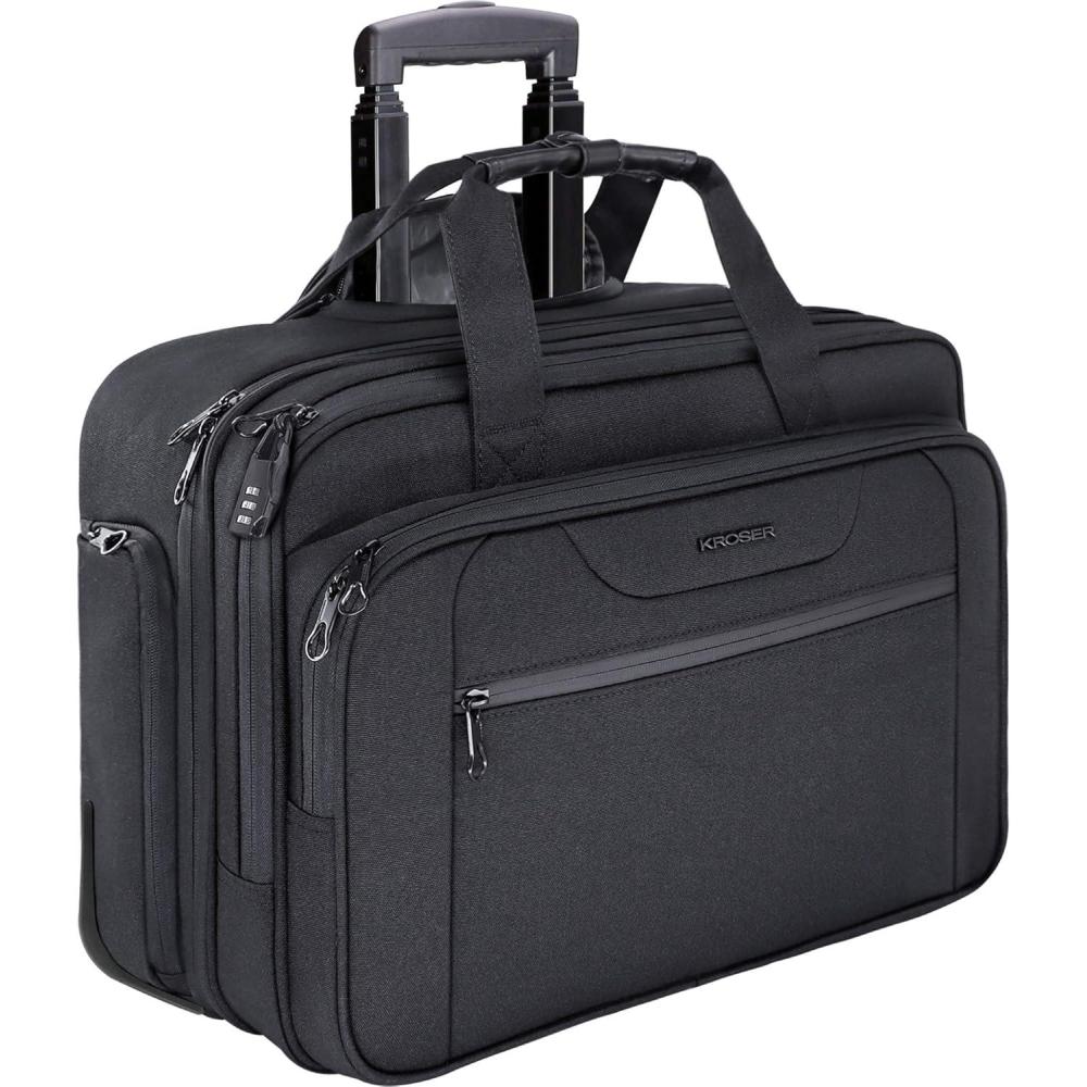 imageKROSER Rolling Laptop Bag Premium Wheeled Briefcase Fits Up to 173 Inch Laptop Overnight Roller Case Computer Bag with RFID Pockets for TravelBusinessMenWomenBlack