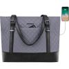 KROSER Laptop Tote Bag 15.6 Inch with USB Port, Large Work Tote Bag Computer Shoulder Bag for Women, Laptop Case for Office Business Travel(Quilted)(Grey)