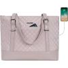 KROSER Laptop Tote Bag 15.6 Inch with USB Port, Large Work Tote Bag Computer Shoulder Bag for Women, Laptop Case for Office Business Travel(Quilted)(Grey Pink)