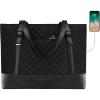 KROSER Laptop Tote Bag 15.6 Inch with USB Port, Large Work Tote Bag Computer Shoulder Bag for Women, Laptop Case for Office Business Travel(Quilted)(Qulited Black)