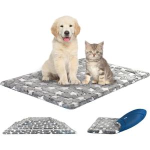 KROSER Fancy Crate Pad Bed Mat Reversible (Cool & Warm), Machine Washable, for Small to XXX-Large Dogs, Grey, Navy, Star Pattern(Medium)