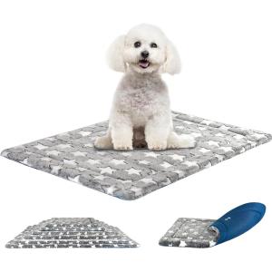 KROSER Fancy Crate Pad Bed Mat Reversible (Cool & Warm), Machine Washable, for Small to XXX-Large Dogs, Grey, Navy, Star Pattern(Small)