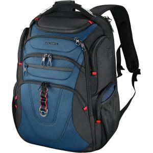 KROSER Friendly Travel Laptop Backpack 17.3 inch XXXL Gaming Backpack Water-Repellent College Daypack Business Backpack with RFID Pockets & USB Port for Men/Women-Black/Red(Black/Haze Blue-17.3)